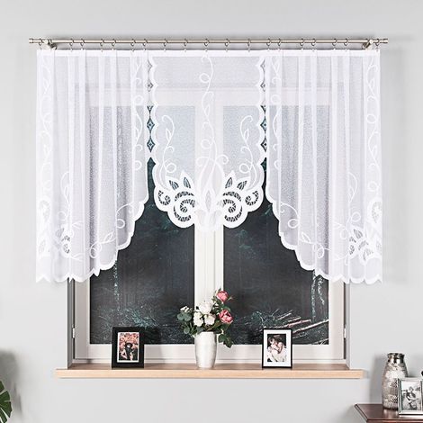 EWELINA - Cortina jacquard confeccionada con corte en la parte inferior - 300x120 cm - blanco (1/5)
