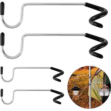 Lot de 4 supports de lanternes de camping en forme de S - Crochets de suspension universels - Noir - Acier inoxydable - Diamètre : 13 mm (1/5)