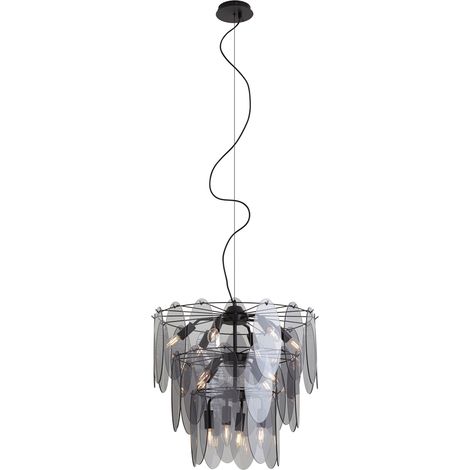 QAZQA Art Deco Pendelleuchte Schwarz mit Rauchglas Oval (1/5)