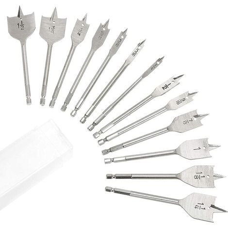 ZVD – Jeu de forets plats 13pcs – Mèches plates en acier au carbone 15cm – Tige hexagonale 6mm pour perceuse – Boîte de rangement incluse (1/5)