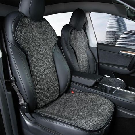 Set di coprisedili auto traspiranti in lino antiscivolo per Tesla Model 3 2017-2024 2025 Highland Four Seasons, cuscino universale per interni (senza logo)