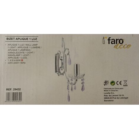 Faro 29432 - BIZET Applique 1 lumière Ampoule E14 60W non incluse