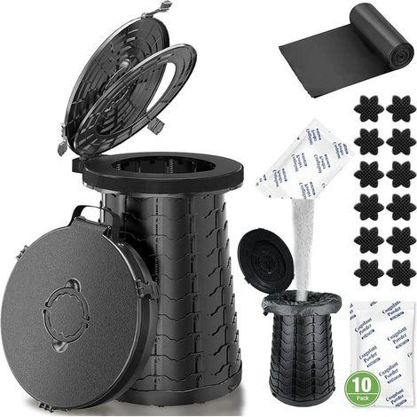 Toilettes portables de camping, 50 cm de haut, pour adultes et enfants, extra larges, rétractables. (1/5)