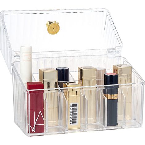Boîte de rangement acrylique transparente pour rouges à lèvres, 18 emplacements, avec couvercle anti-poussière, présentoir à gloss et gloss, organiseur cosmétique pour coiffeuse et table. (1/5)
