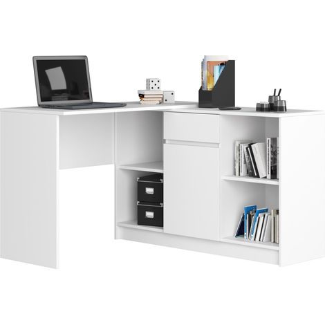 Akord – Bureau d'angle avec commode blanc 120 cm – 1 porte, 1 tiroir, 6 étagères – Panneau stratifié – Dimensions 120x126x79 cm (1/5)