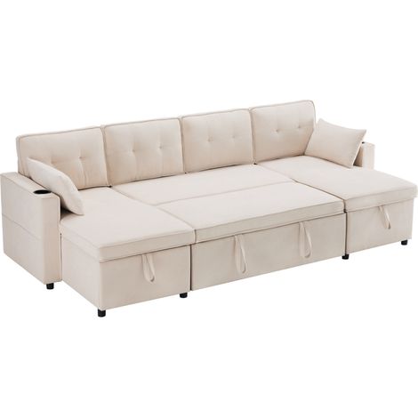 Canapé d'angle en U convertible avec rangement, tissu coton et lin, 270 x 130 x 86 cm, 4 places (1/5)