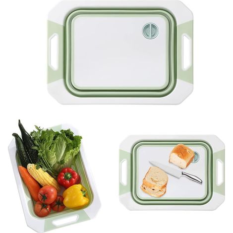 Planche à découper pliable avec passoire intégrée 3-en-1, bol de rangement portable pour camping, pique-nique et cuisine