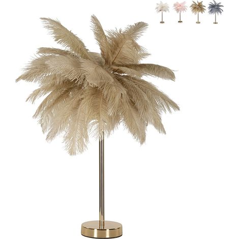 Lampe de table avec abat-jour en plumes et 2 sources lumineuses Palm S - Marron