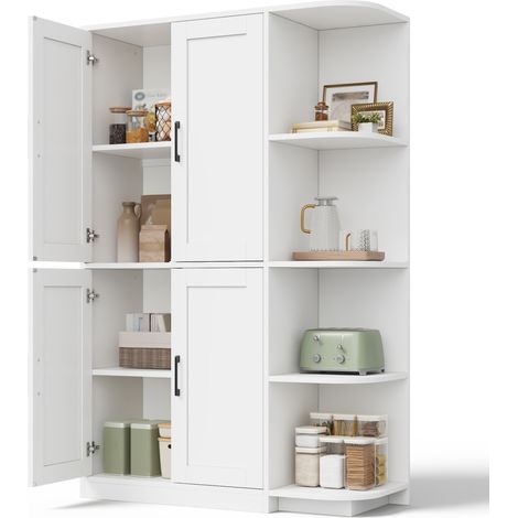 Buffet haut de cuisine Blanc,meuble de rangement moderne,avec 4 portes,étagères réglables,103x40x163cm,cuisine,salon (1/5)