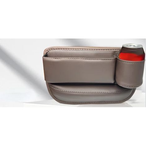 Sac de rangement multifonction en cuir PU marron (B-brown) pour l'espace entre les sièges, avec porte-gobelet et porte-téléphone intégré. (1/5)