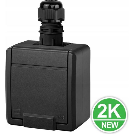 Prise 2K IP65 - Anthracite - Étanche - Indice de protection élevé - Robuste (1/4)