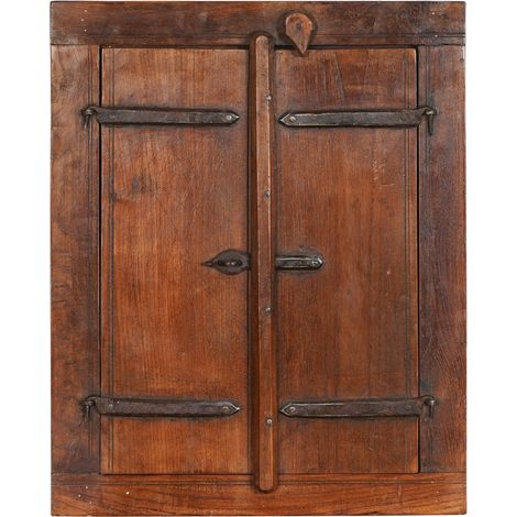 Finestra finestrina grata in legno massello e in ferro antica e vecchia medievale con telaio da interno o da esterno (1/5)