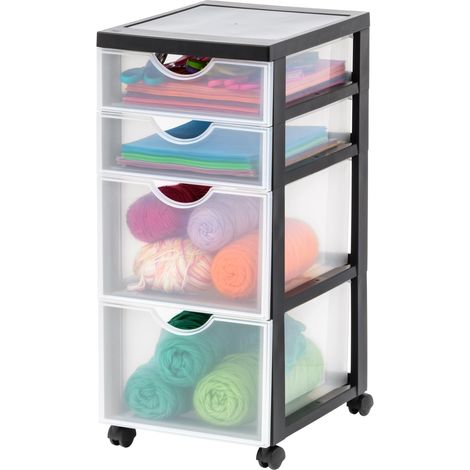 Iris Ohyama Cassettiera in Plastica con ruote, 2 Grandi & 2 Cassetti Piccoli, Nero, Maniglie facili da tirare, Organizzatore, Per Camera Da Letto, Bagno, Ufficio, Senza BPA, Contenitore, DDDC-322