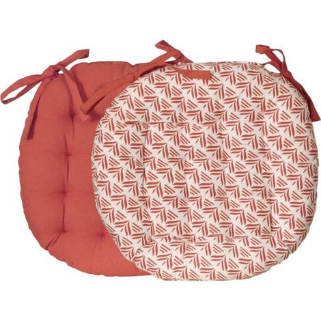 1 Galette de chaise ronde, Coton, Diamètre 40cm, Épaisseur 5cm, Bicolore Terracotta, Intérieur