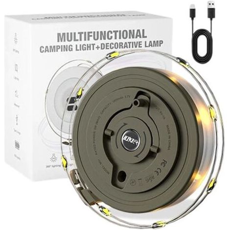 Einziehbare Lichterkette für Camping, 10 Meter lang, warmweiß, wasserdichte LED-Lichterkette mit USB-Anschluss, ideal für Camping, Wandern, Garten und Terrassendekoration (1/5)