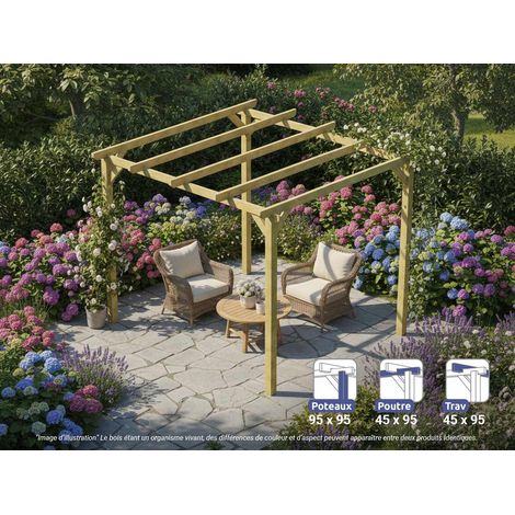 MADERLAND Pergola en bois autoportante - modèle BARCELONA - 300 x 300 cm (1/4)