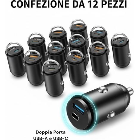 12 Pezzi Caricatore Auto USB-C 30W PD Mini Accendisigari Ricarica Rapida