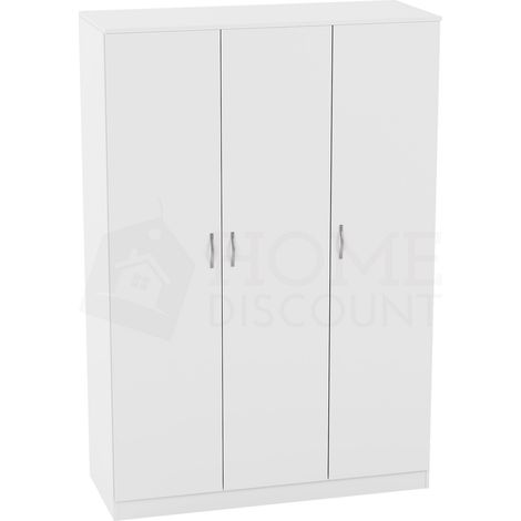 Riano 3 Door Wardrobe With Hanging Rail & Storage Shelf, White (1/5)