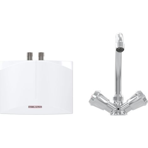 STIEBEL ELTRON Mini scaldabagno idraulico DNM 3 + MAZ con rubinetto a 2 maniglie per lavabo, 3,5 kW, con spina 230 V, certificato VDE 205969 (1/5)