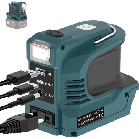 Onduleur de batterie 220W pour batterie GBA 18V, convertisseur de tension DC 18 V vers AC 220 V adaptateur avec connecteur USB Type-C DC12V et lampe LED, unité d'urgence pour camping (batterie (1/5)