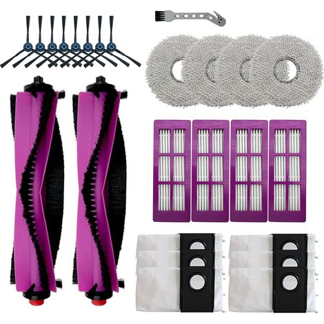 Kit de repuestos para la aspiradora robot Eureka J15 PRO Ultra, 25 piezas (2 juegos de cepillos principales + 8 cepillos laterales + 4 filtros + 6 bolsas para polvo + 4 almohadillas de fregona + 1 (1/5)
