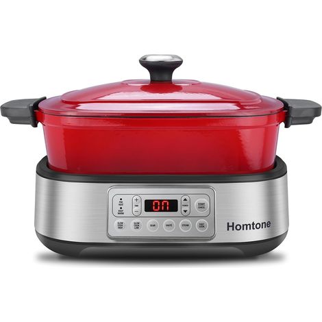 Mijoteuse électrique 5,5L Multicuiseur Cocotte Amovible en Email, Revêtement Anti-adhésif en Céramique Saine Pour Cuisson Lente, Saisir, Sauter, Cuire à la Vapeur (1/5)