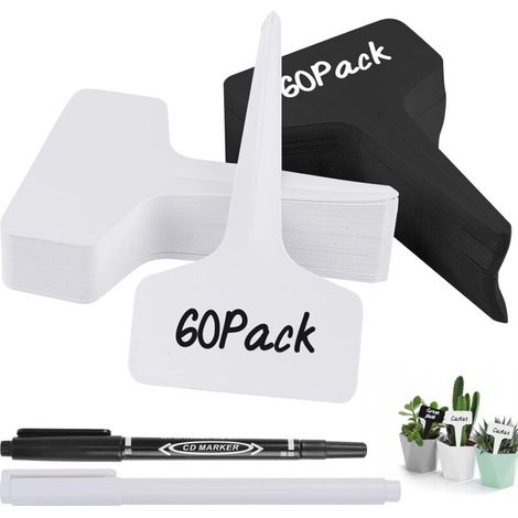 120 pièces Etiquette Jardin Exterieur Marqueurs en Plastique de Plantes Type T Plastique Etiquette Potager Etiquetage Réutilisable et Accessoires pour Plantes(Noir et blanc)10 x 6 cm (1/5)