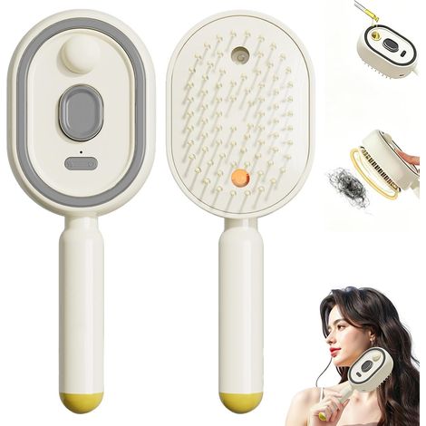 Peigne de Massage Électrique à Coussin d'Air avec Spray et Lumière Rouge, Nouvelle brosse vapeur électrique, brosse vapeur pour cheveux, lisseur vapeurs rechargeable pour Tous Types de Cheveux(White) (1/5)