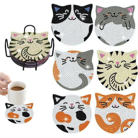 Set of 6 cute cat-shaped, kitten-shaped, diamond-shaped acrylic plastic coasters (1/5)