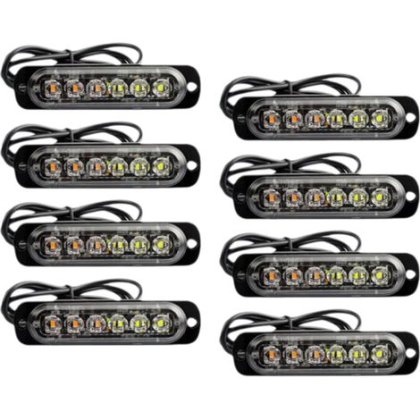 8 barres lumineuses stroboscopiques ambre/blanc, 6 LED par barre, montage surface, 18 modes clignotement, pour véhicules professionnels (1/5)