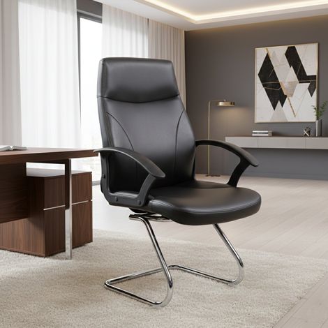 Dmora - Silla de oficina Dgliozz, Silla ejecutiva con reposabrazos, Silla de oficina ergonómica, Negro, Negro, 60x59h95, cm (1/3)
