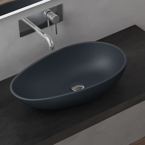 doporro Vasque à Poser Ovale Évier Lavabo pour Salle de Bains Toilettes Invitées Lave Mains Gris Noir Mat Colossum809 60x36x14cm