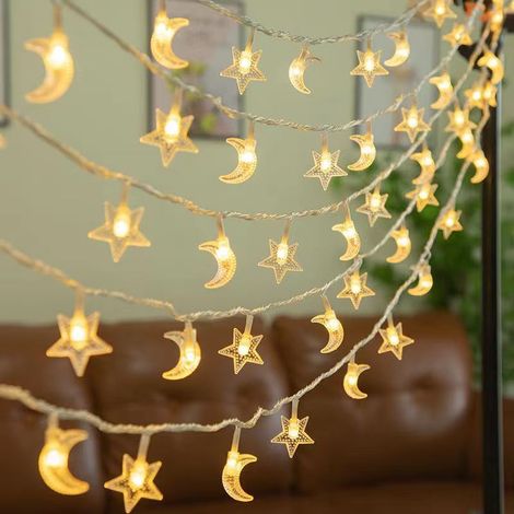 Solare LED-Lichterkette für Außenbereich, 22 m, 200 LEDs, 8 Blinkmodi, Dekoration für Weihnachten und Feiern, Camping, Sterne und Mond, warmweißes Licht-lsw