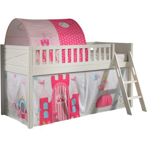 Lit Enfant Tente & Tunnel "Scott Princesse" 90x200cm Blanc (1/5)
