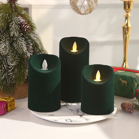 Décoration de Noël : bougie décorative à LED, surface floconnée, coupe en biais, alimentée par piles, pour table de fête (1/3)
