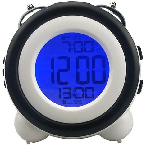 Smart Alarm Clock, Double Bell Metal Bedside Lamp, Night Light with Smart Sensor, Electronic Alarm Clock, Light-Up Clock for Children (Black) (1/3)