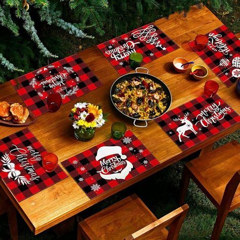 Lot de 6 sets de table de Noël Sets de table de Noël Sets de table imperméables pour décoration de table à manger 45,5 x 30 cm (1/4)
