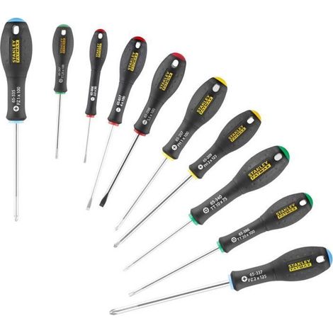 Juego de 10 destornilladores STANLEY FATMAX electricista + mecánico - Phillips + Pozidriv + Torx (1/3)