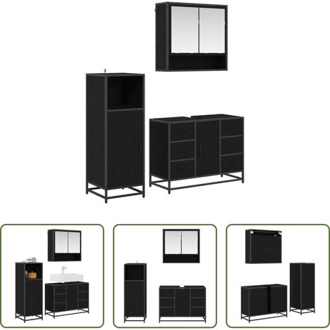 Spiegel Schrank - Badezimmermöbel-Set 3 pcs Schwarz Eichen-Optik Holzwerkstoff (1/5)