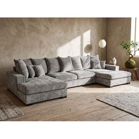 Wohnlandschaft mit Schlaffunktion BENICIO Sofa in Stoff Flow Hellgrau (1/5)