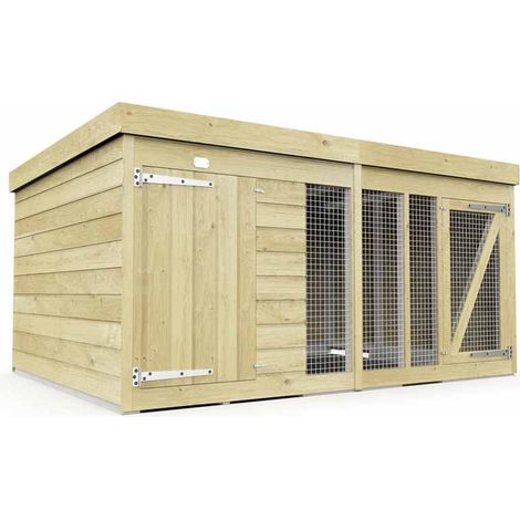 8ft x 6ft Dog Kennel and Run - Wood - L185 x W243 x H127 cm