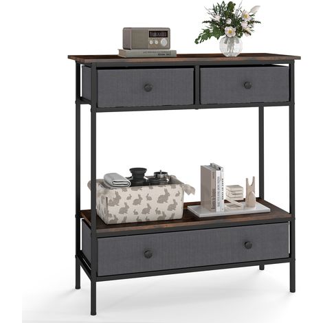COSTWAY 80cm Industrial Console Table for Entryway with 3 Fabric Drawers & Open Storage Brown (1/5)