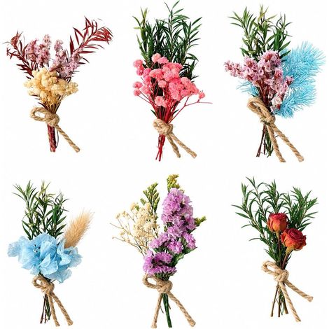 Bouquets de Fleurs Séchées Miniatures, 6 Pièces Mini Bouquets Naturels pour Les Loisirs Créatifs,Les Petits Vases et la Décoration des Boîtes-Cadeaux (1/5)