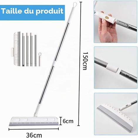 Raclette de sol, 150 cm, raclette de douche, avec manche, raclette à eau (gris) (1/4)