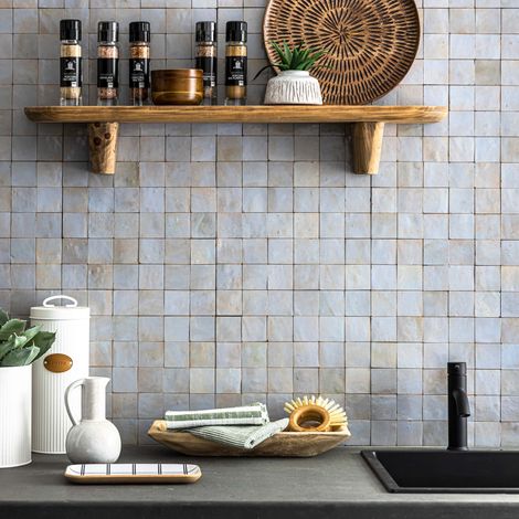 Zellige véritable Carrelage Artisanal - 5x5 cm - Bleu Gustavien (vendu par plaque de 0,09 m² - 30x30 cm) (1/5)