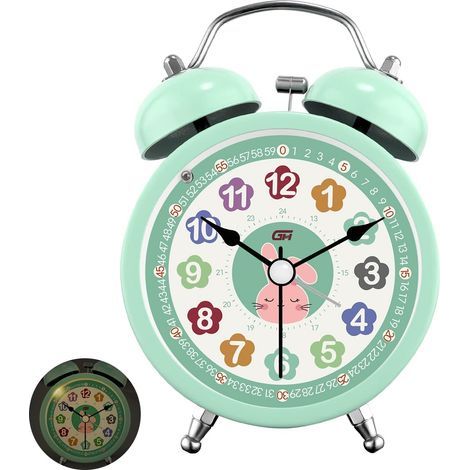Réveil Enfant Analogique Garçon Fille Silencieux Horloges de Table alimentées par Batterie sans coutil de Chevet Grande Fonction Lumineuse Snooze Light pour Bureau de Chambre (Vert-838) (1/5)
