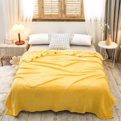 Couverture - Flanelle Corail - 100 x 150 cm - Pour Lit Simple - Jeté Climatisation - Usage Multifonctionnel - Jaune - 1 Pièce (1/5)