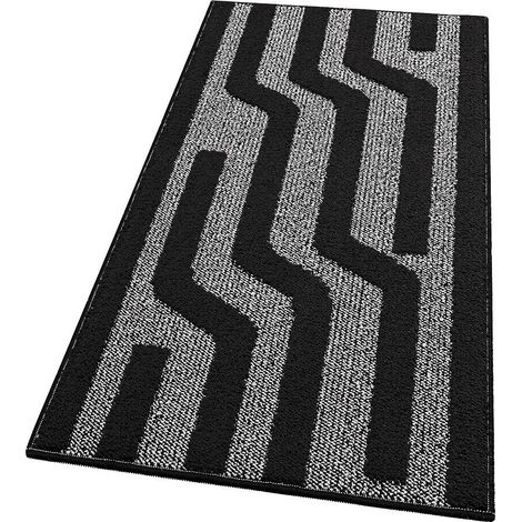 Tappeto Cucina A Righe 3D Morbido Bordato Passatoia Ingresso Assorbente Antiscivolo Nero - 57x145 Cm (1/4)