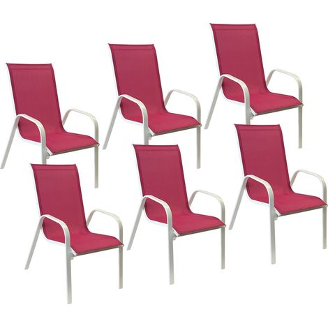 Set di 6 sedie MARBELLA in textilene rosa - alluminio bianco