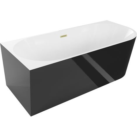 Mexen Mia Badewanne freistehend, linke Ecke 180 x 80 cm, weiss/schwarz, gebürstete Goldüberlauf - 52691808075L-55